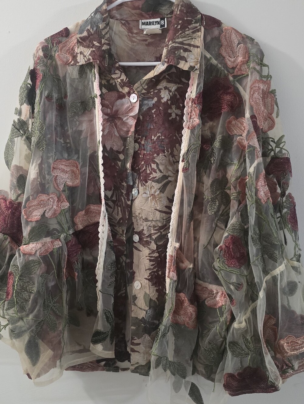 Marilyn Long Sleeve Button Up Shirt With Embroidered Open Front Komono Jacket